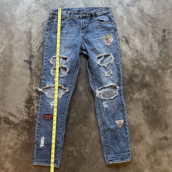 Size 26 - Articles Of Society Women's Distressed Jeans Dark Wash Patches - Picture 1 of 16